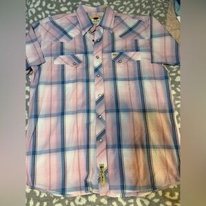 Larry Mahan Pink and Blue Plaid Western Men's Shirt
